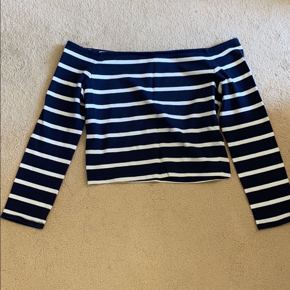Blue and white stripped crop top
